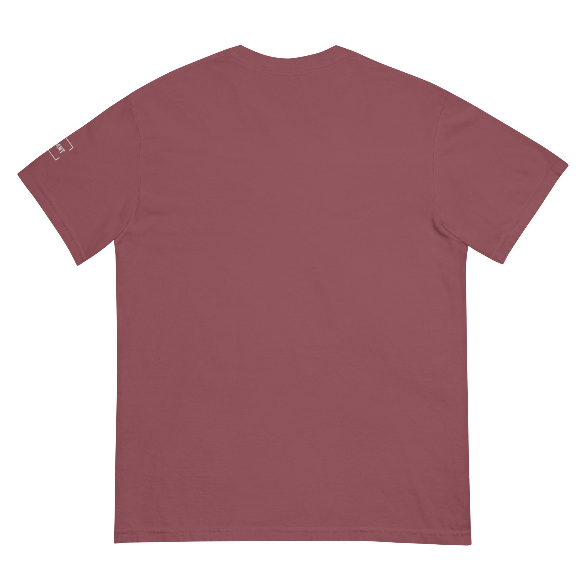 Embroidered burgundy t-shirt from STMNT Streetwear brand, featuring a simple and minimalist design.